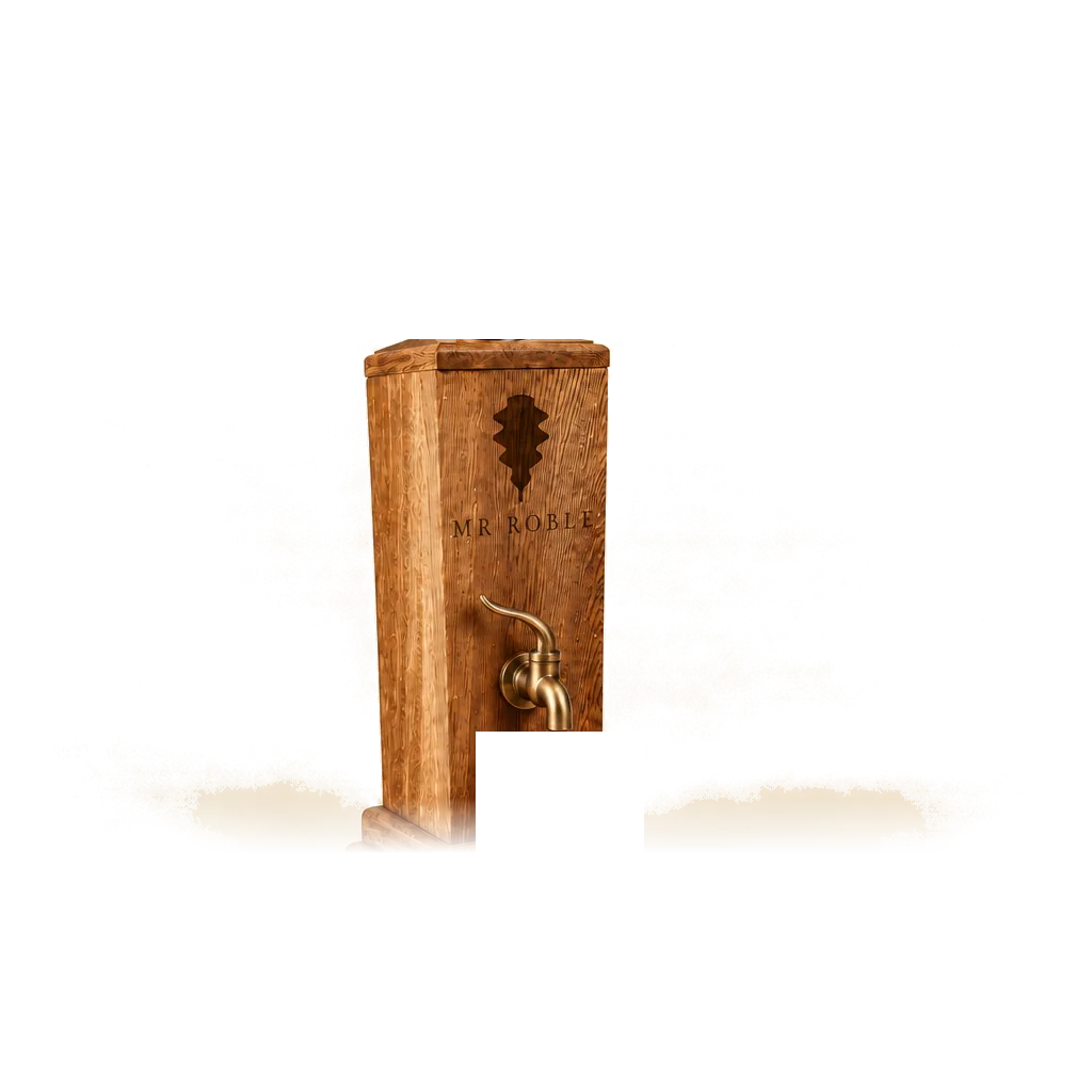 Columna de roble con el grabado y la llave de latón
